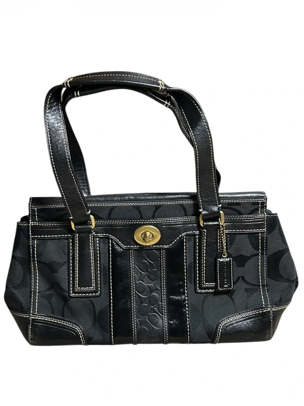 Coach Black Hampton Signature Canvas and Leather Shoulder Tote